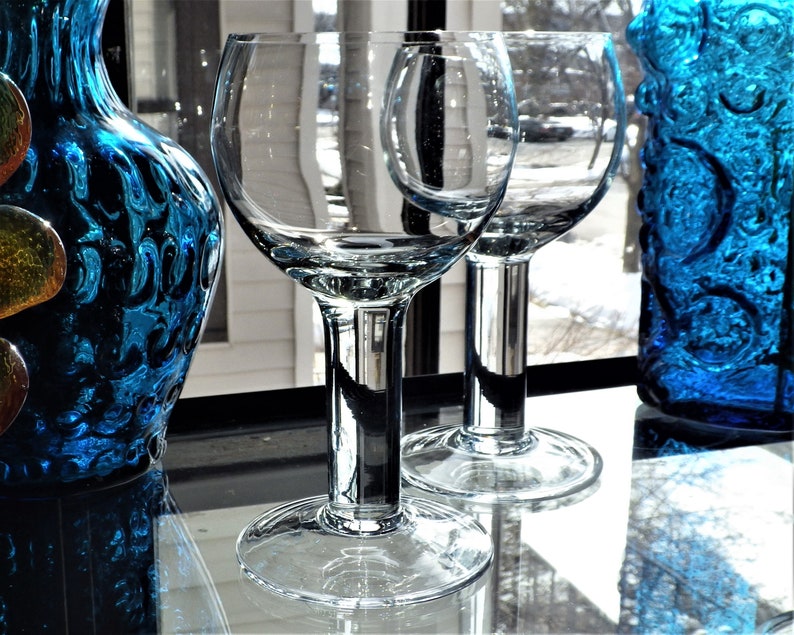 Orrefors Column Pair of Wine Glasses Vintage Fat Stem Wines Etsy