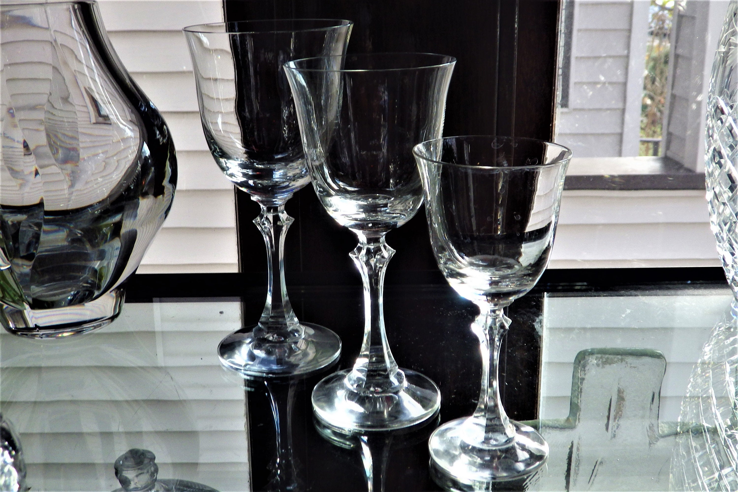 Vintage Crystal Water Goblets, Wine Glasses, Sherry Glasses