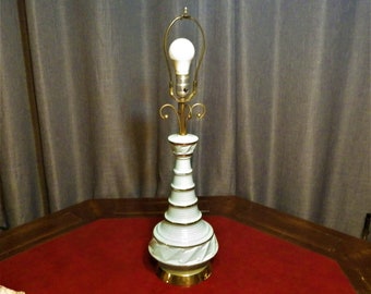 Mid Century Modern Chalkware Lamp Vintage Lighting Robin's Egg Blue and Gold Atomic Table Lamp