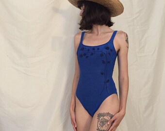 80s Cobalt Blue One Piece Women's Bathing Suit, small - medium