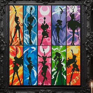 Månsiluett korsstygnsmönster, hjältar, babykorsstygn, 90-tals tecknade serier, Animemönster, bokmärke, kawaii korsstygn, Sailor Moon