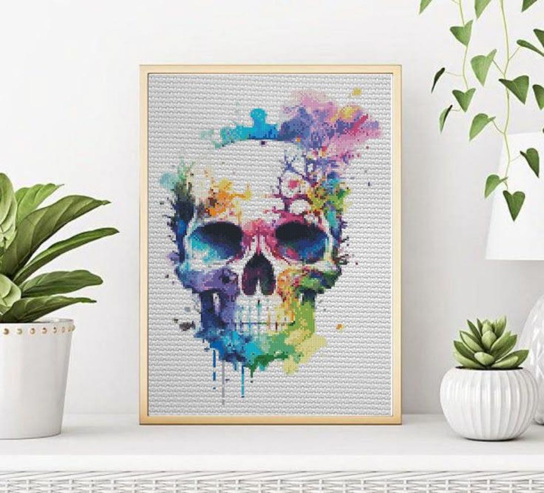 Colorful Skull Cross Stitch Pattern PDF, Gothic Anatomy Embroidery ...
