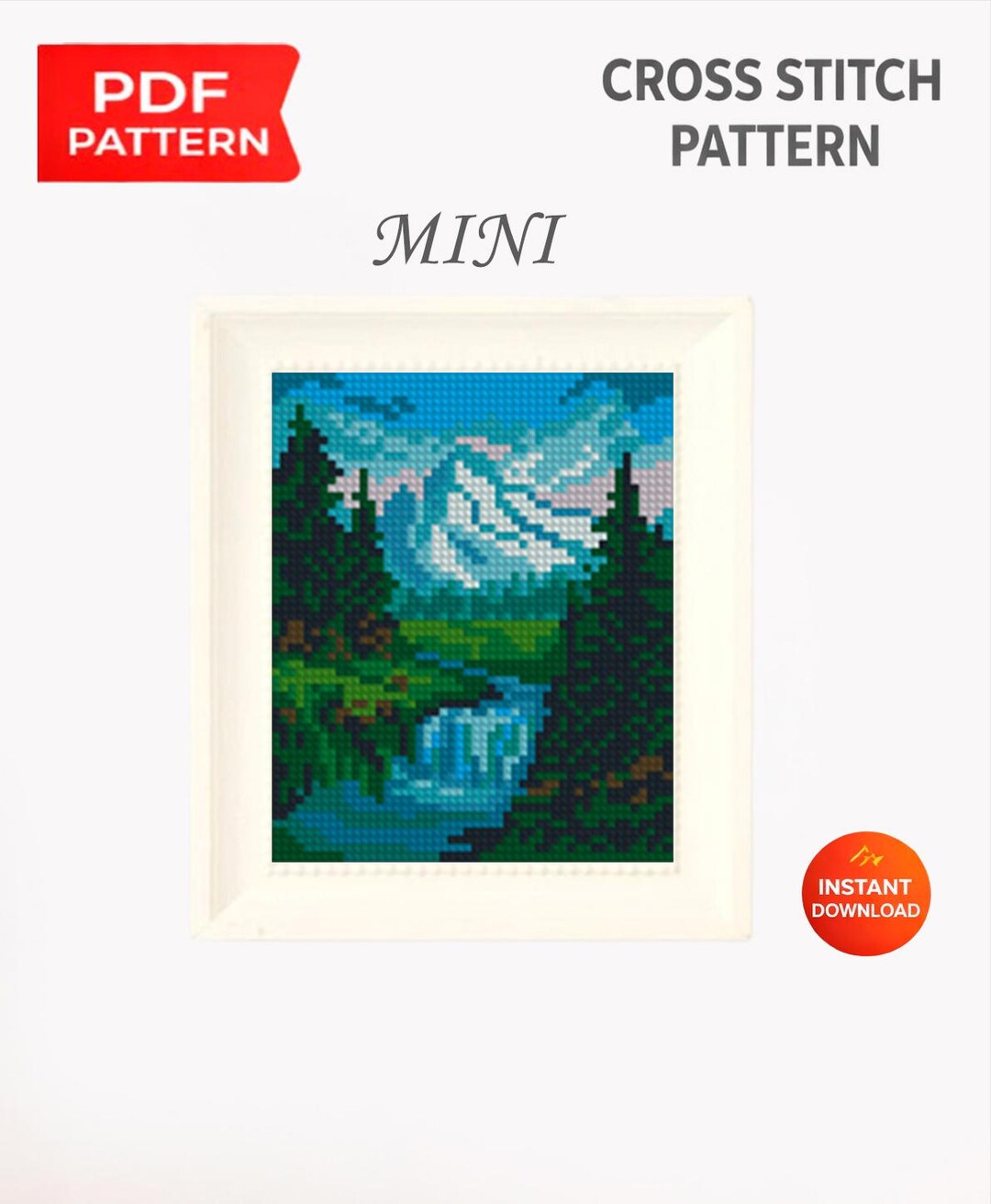 Mini Mountain Landscape Cross Stitch Pattern PDF, Forest River Nature ...