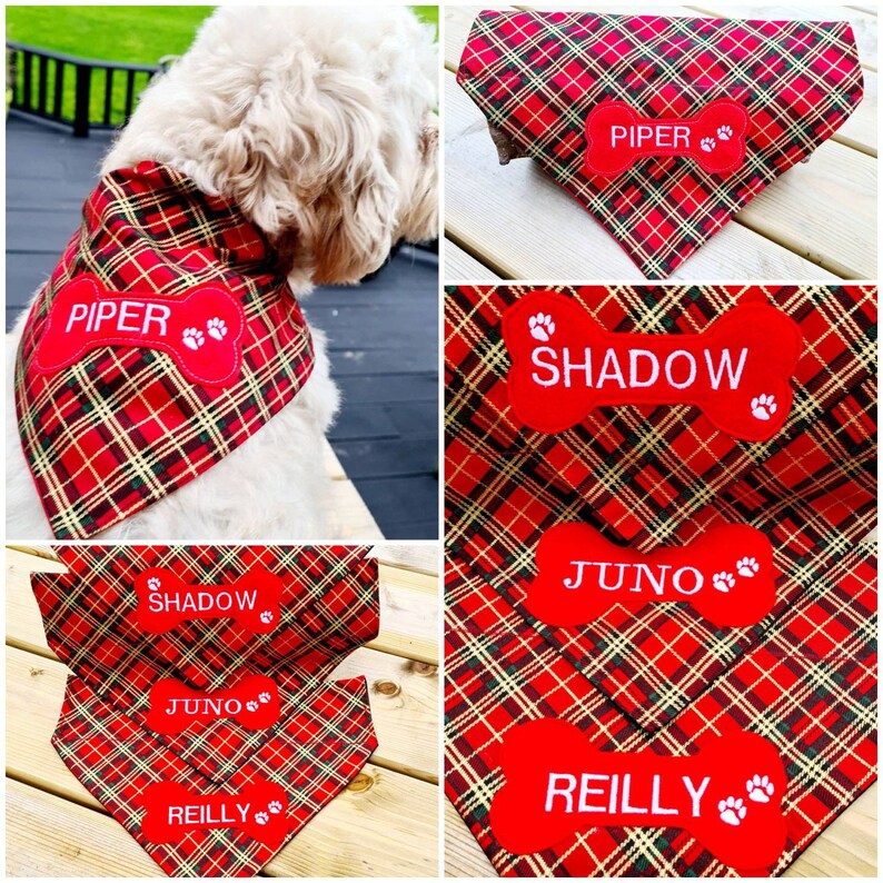 Personalised christmas dog bandana Embroidered plaid dog Etsy