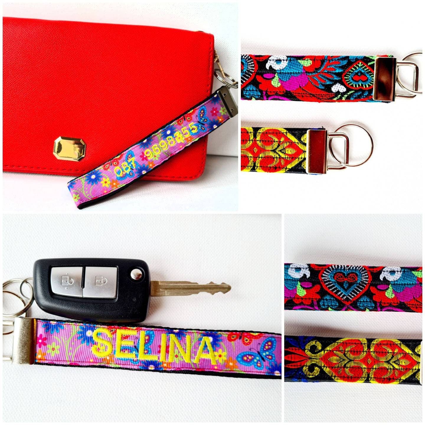 Personalized embroidered key fob gift for her Keychain Etsy