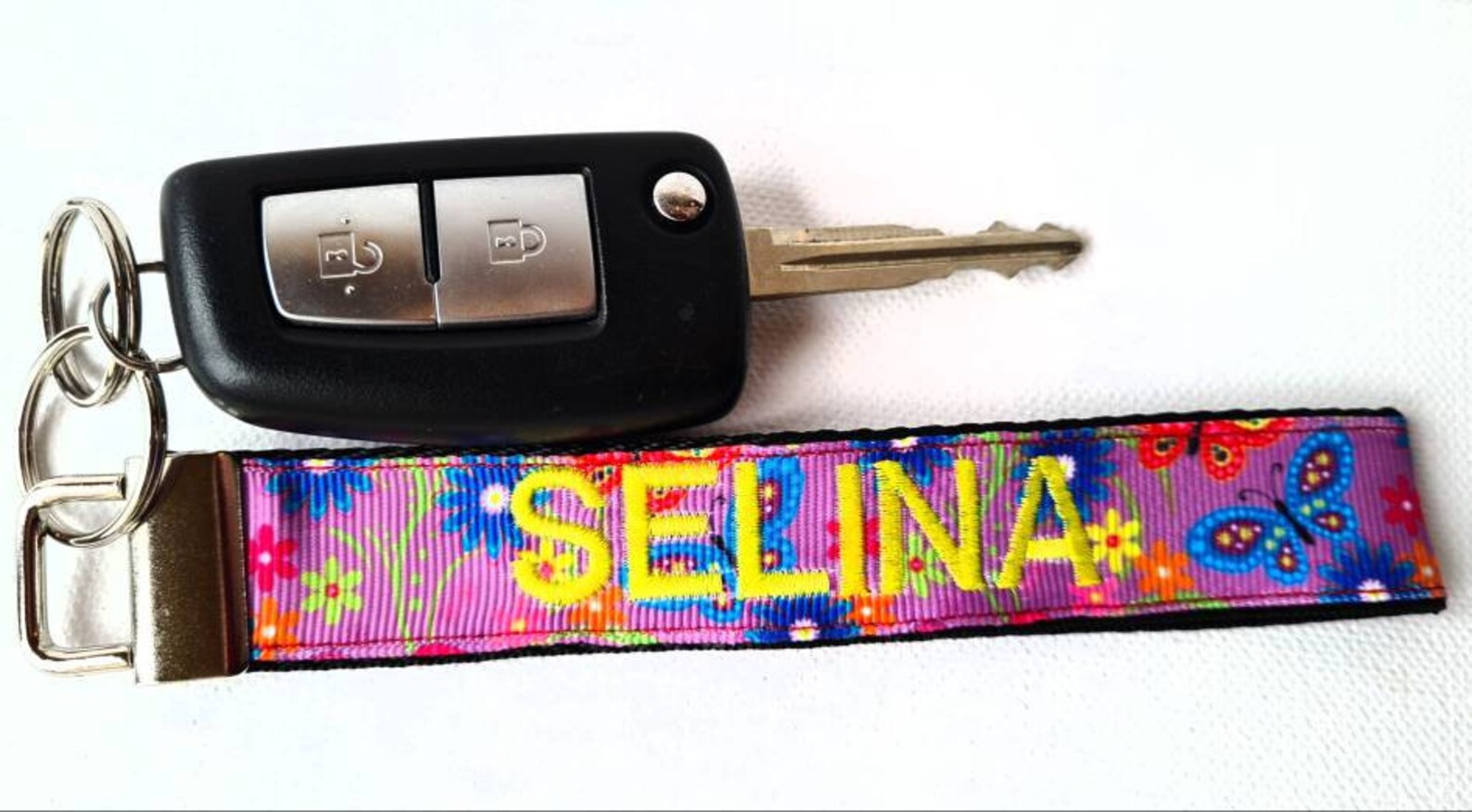 Personalized embroidered key fob gift for her Keychain Etsy