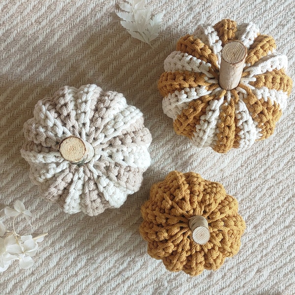 set of 3 crochet cotton pumpkin, fall hygge decoration for home, bohemian autumn accent, rustic farmhouse, halloween accesory, table decor