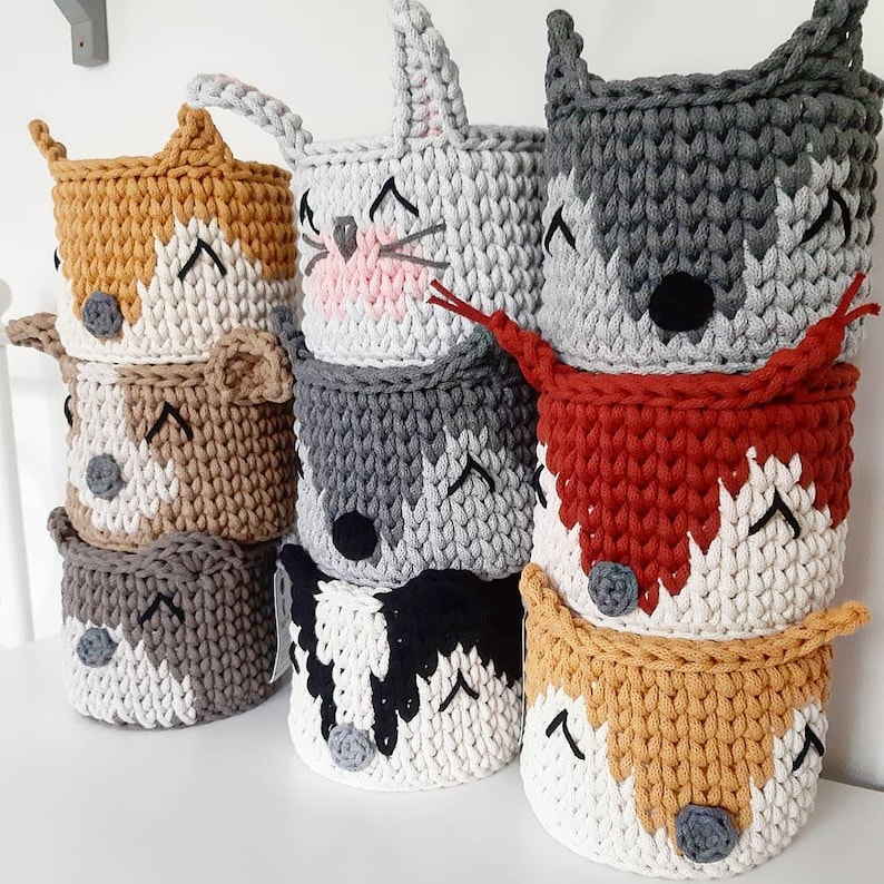Crochet animal basket kidsroom storage container baby room Etsy Polska