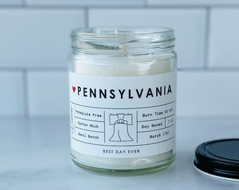 Pennsylvania Candle | Soy Coconut Blend | Hand Poured | Small Batch |