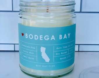 Bodega Bay, CA Bougie | Mélange de soja et de noix de coco | Coulée à la main | Petit lot |