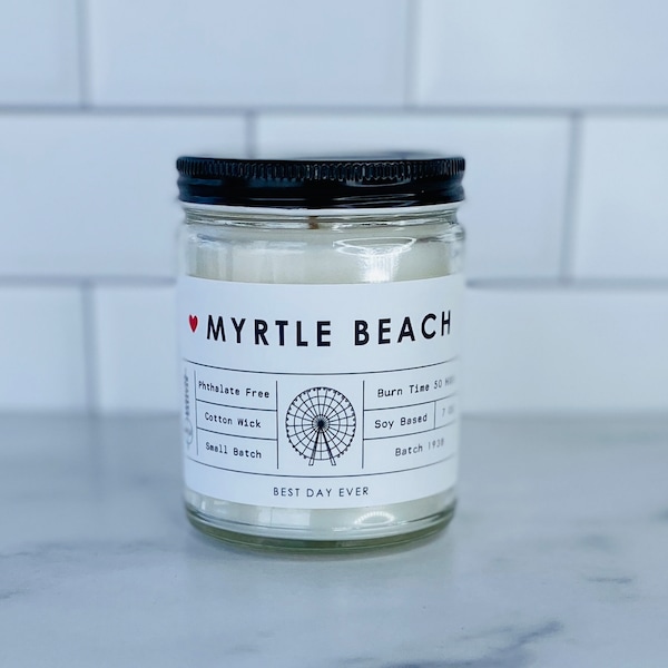 Myrtle Beach, South Carolina Candle | Soy Coconut Blend | Hand Poured | Small Batch |