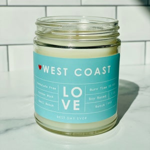West Coast Love Candle | Soy Coconut Blend | Hand Poured | Small Batch |