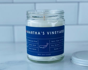 Martha&#39;s Vineyard, Massachusetts Candle | Soy Coconut Blend | Hand Poured | Small Batch |