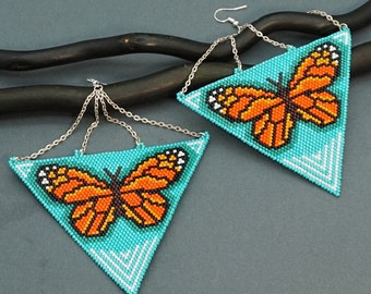 Pendientes triángulo turquesa Delicados Cuentas mariposa Declaración Pendientes Grandes colgantes geométricos Únicos Boho Semillas Cuentas Pendientes de cadena Caseros