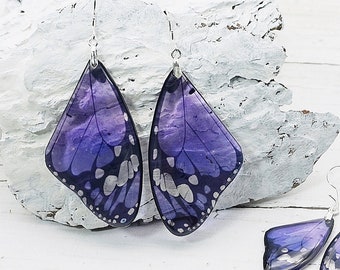 Violet Butterfly Wing Earrings - Transparent Resin Unique handmade jewelry