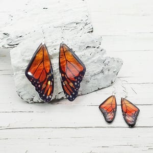 Orange monarch butterfly earrings - Butterfly wings jewelry - Resin fairycore dangles