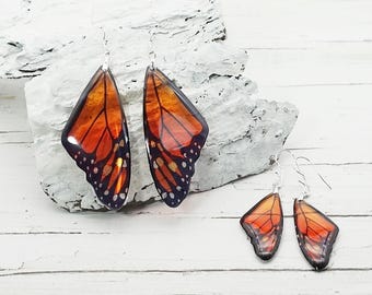 Orange monarch butterfly earrings - Butterfly wings jewelry - Resin fairycore dangles