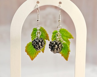 Blackberry Dangle Earrings | Realistic Berry Jewelry | Nature-Inspired Earrings | Botanical Fruit Earrings