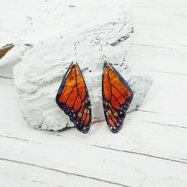 Pendientes de mariposa monarca naranja Joyería de alas de mariposa Regalos del Día de las Madres imagen 4