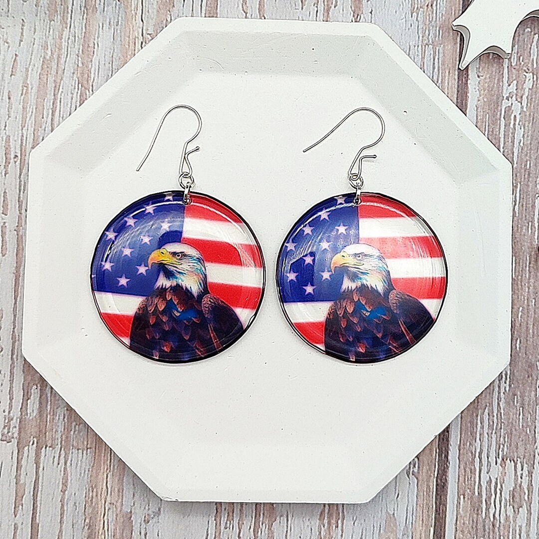 Navy and Orange WAR EAGLE Earrings main image 0