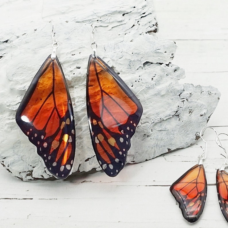 Pendientes de mariposa monarca naranja Joyería de alas de mariposa Regalos del Día de las Madres imagen 1