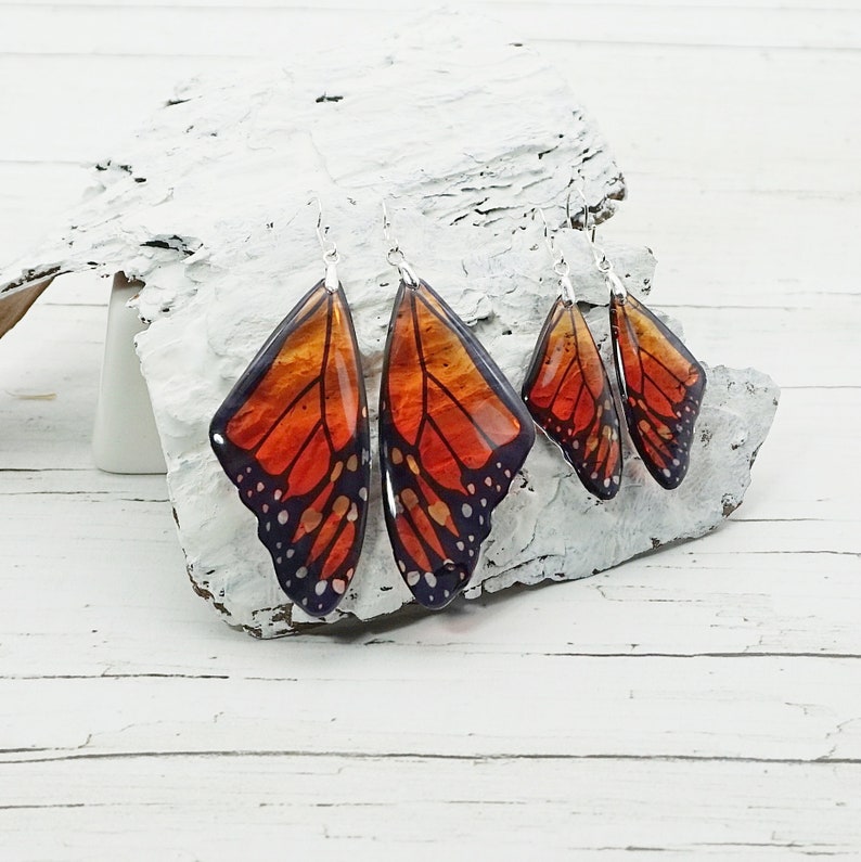 Pendientes de mariposa monarca naranja Joyería de alas de mariposa Regalos del Día de las Madres imagen 3