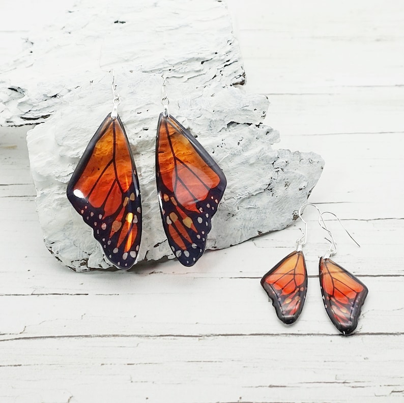 Pendientes de mariposa monarca naranja Joyería de alas de mariposa Regalos del Día de las Madres imagen 2