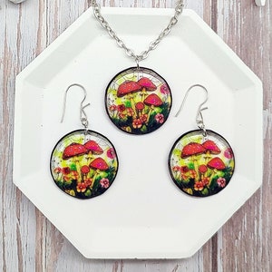 Mushroom Earrings with Colorful Design - Magic Fairy Resin Jewelry - Unique Nature Inspired Accessory