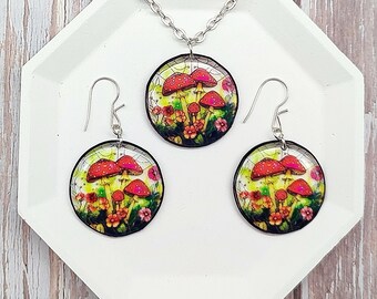 Mushroom Earrings with Colorful Design - Magic Fairy Resin Jewelry - Unique Nature Inspired Accessory