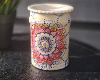 Quemador de cera de mandala de cerámica pintado a mano