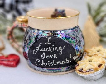 Taza de Navidad artesanal de gres