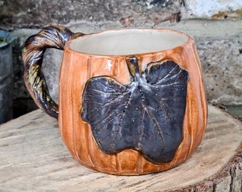 Taza de cerámica con forma de calabaza hecha a mano, Halloween