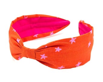 Cotton Headband, Handcrafted Headband, Flexible Headband, Women's Hairband, Hair Accessory, Hair Band, Unique Style Headband, Orange