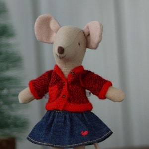 Maileg Mouse Red Cardigan: Miniature Doll Clothes, Big Sister Outfit