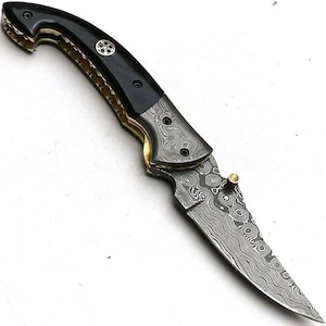 FNA-97 Custom Handmade Damascus Steel, Bone Handle, pocket knife, liner lock folding knife
