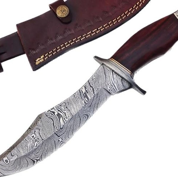 REG-274, Handmade Damascus Steel 13.00 Inches Hunting Knife - Rose Wood with Damascus Steel Guards Handle (Wood Handle)