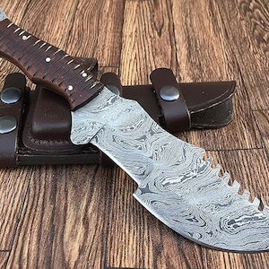 TR-7000 Custom Handmade Damascus Steel 10 Inches Tracker Knife - Perfect Grip Rose Wood Handle