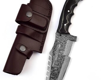 Poshland TR-7011 Custom Handmade Damascus Steel 10 Inches Tracker Knife - Perfect Grip Micarta Handle