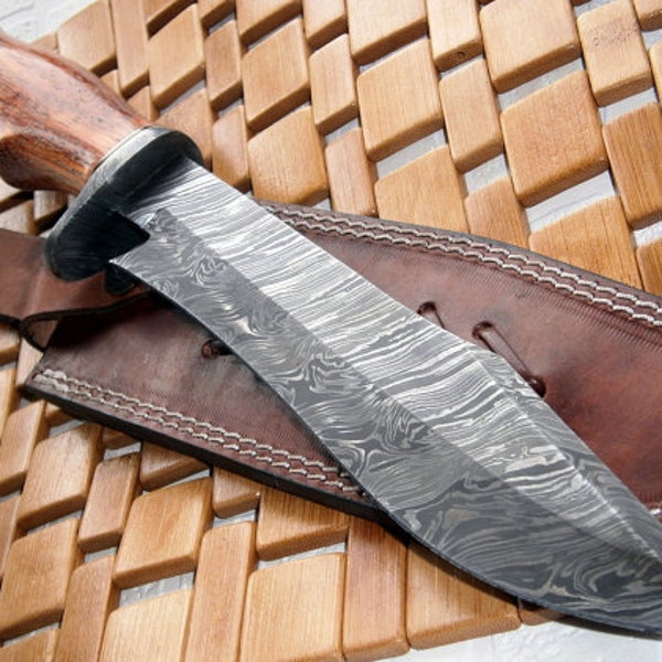 REG-215 - Handmade Damascus Steel 14.00 Inches Bowie Knife - Exotic Wood Handle