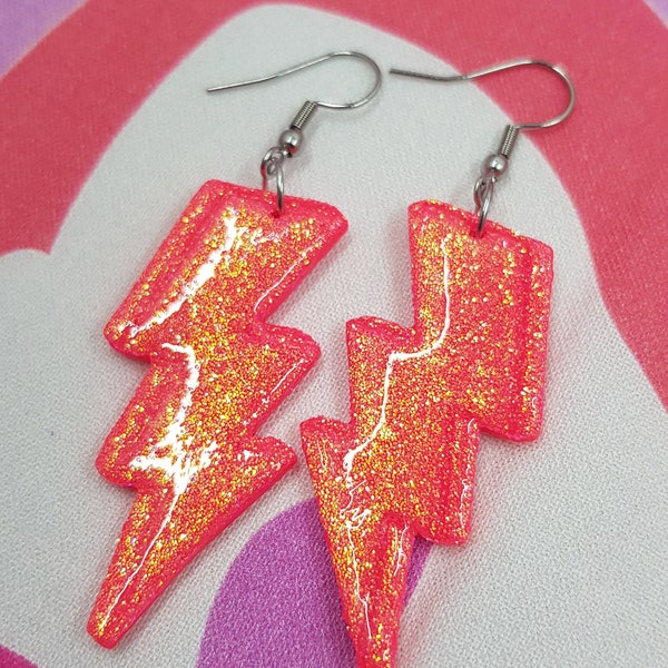 Hot pink lighting dangles/statement earrings/novelty earrings/gamer earrings/gifts for women/retro game earrings