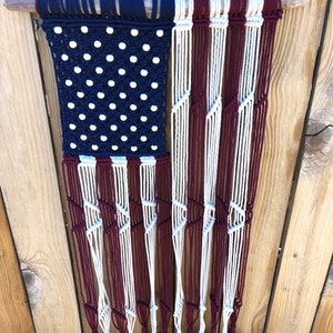 American Flag Patriotic Macrame Wall Hanging Banner Boho Decor