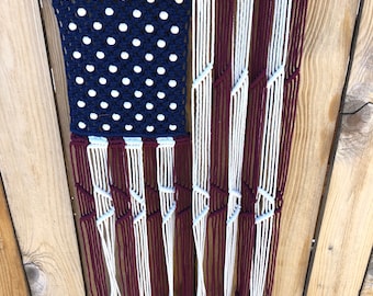 American Flag Patriotic Macrame Wall Hanging Banner Boho Decor