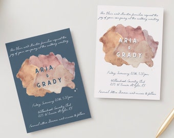 Watercolor Wedding Invitation and RSVP Card