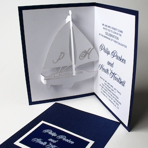 Inviti di nozze in barca a vela, inviti di nozze in barca, inviti Yacht Club, biglietti di nozze pop-up 3d, carte di invito di nozze per marinai