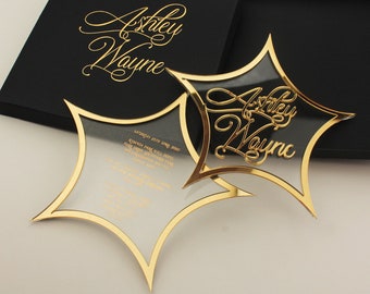 Luxury Starry Acrylic Wedding Invitation: Hot Foil Monogram, Boxed Set