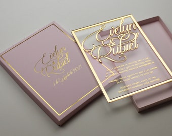 Luxury Gold Foil Acrylic Wedding Invitation: Clear Plexiglass Card
