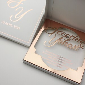 Luxus-Rosengoldhochzeitseinladungen, einzigartige Hochzeitseinladungskarte in Box, Heißfolien-Laserschnitt-Einladung, 3D-Einladungen, individuell einladen
