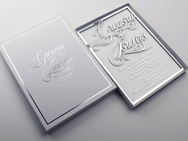 Transparent Invitation, Silver Wedding Luxury Invitations, Clear Invitation, Acrylic Custom Invitations, Mirror Wedding Invites image 4