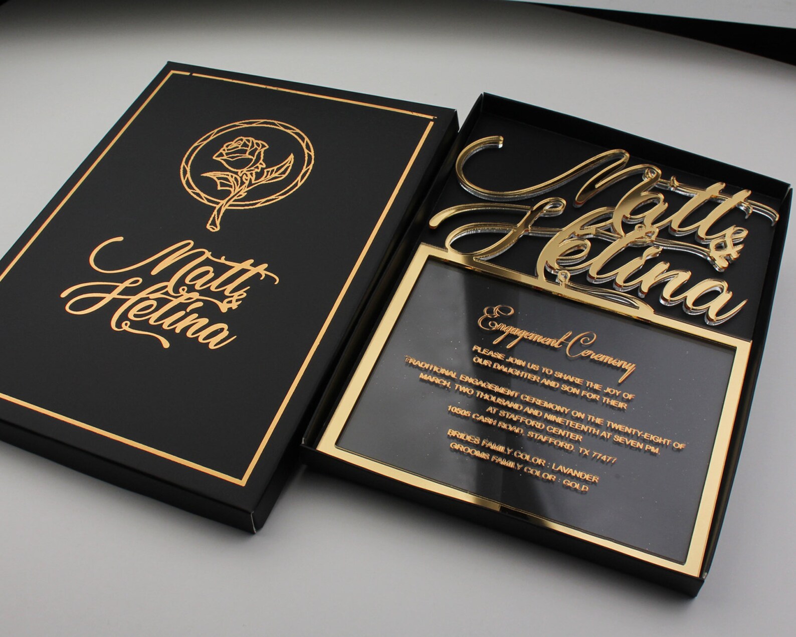 Gold Foil Engraved Clear Acrylic Invite With White Box Custom Etsy