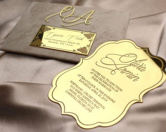 Luxury Velvet Envelope with Gold Engraved Acrylic Invitation